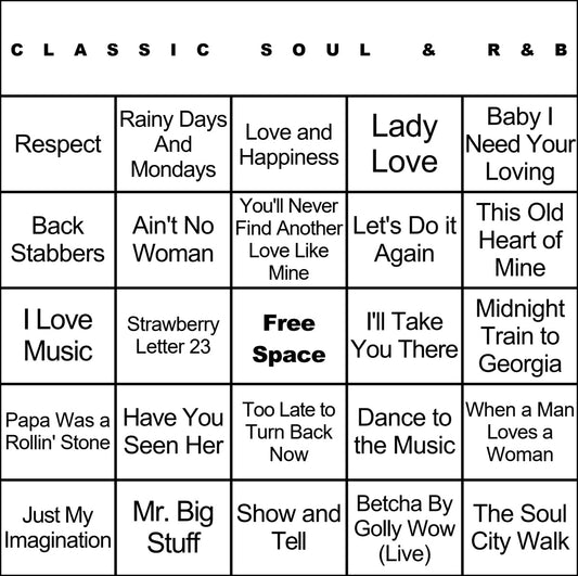 Classic Soul & R&B music bingo card example