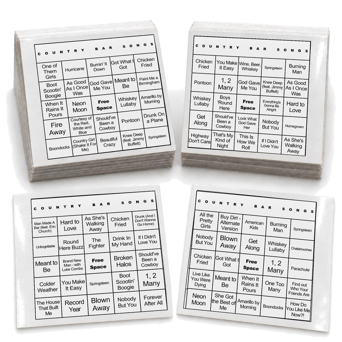 Country Bar Songs music bingo laminated deck example