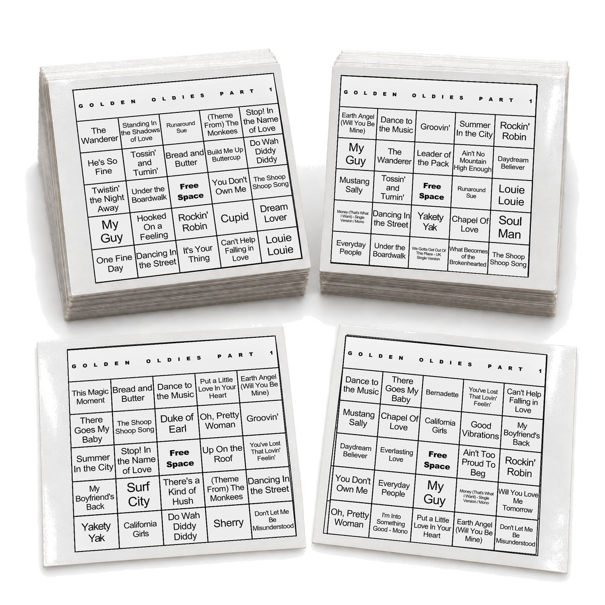 Golden Oldies Part 1 music bingo laminated deck example