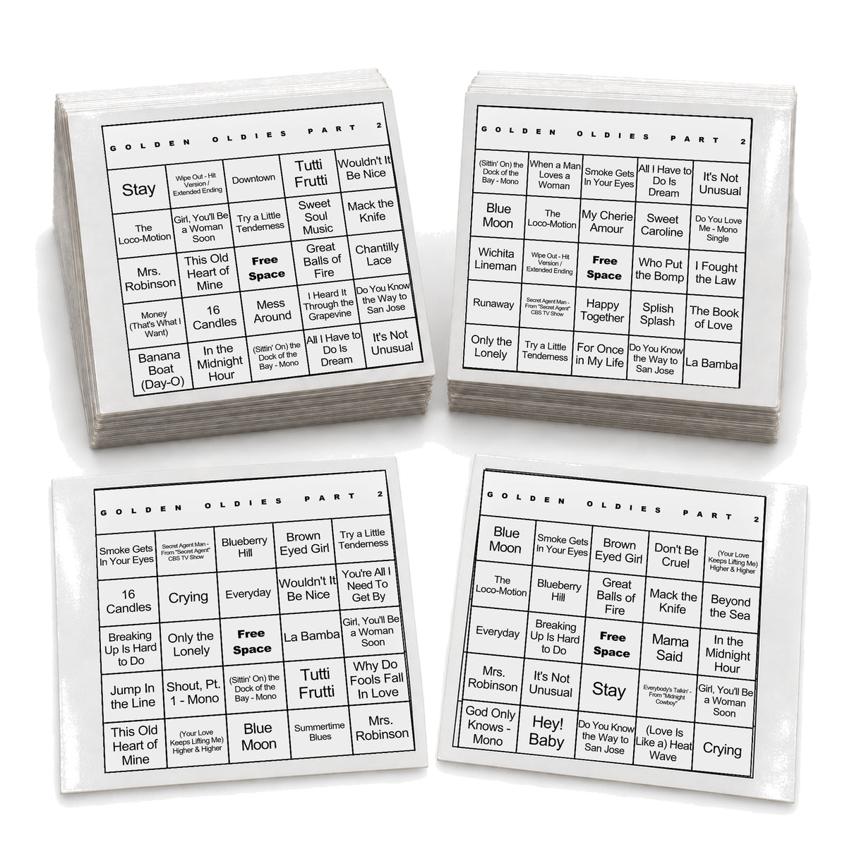 Golden Oldies Part 2 music bingo laminated deck example