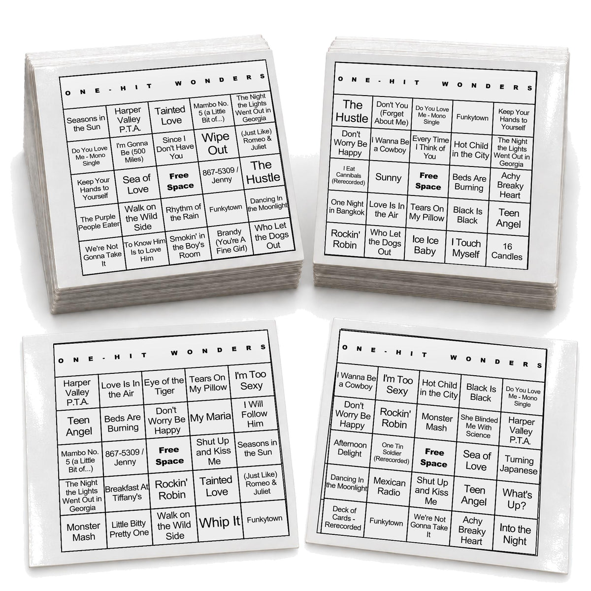 One-Hit Wonders music bingo laminated deck example