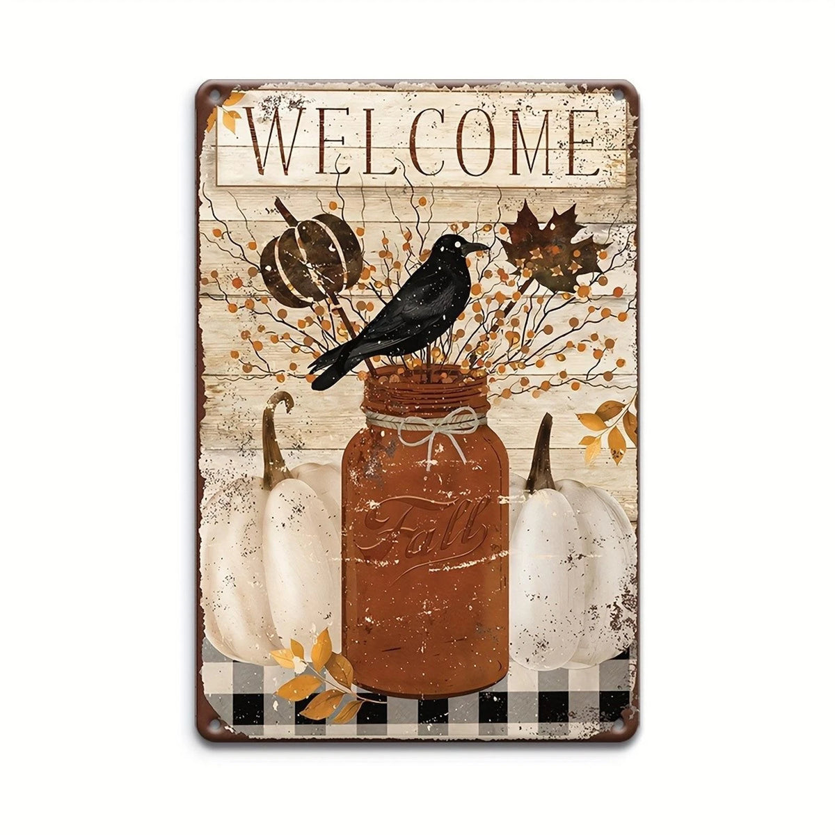 Vintage Wall Fall Welcome Funny Autumn Aluminum Sign — product artwork