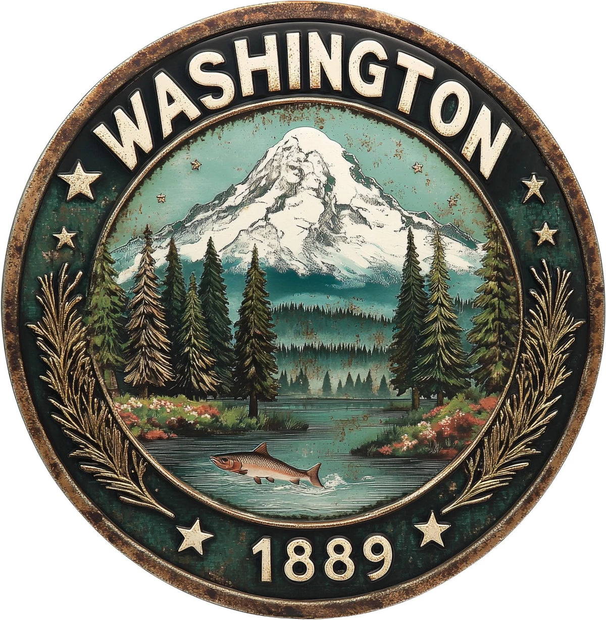 Washington Vintage Scenic Round Aluminum Sign — product artwork