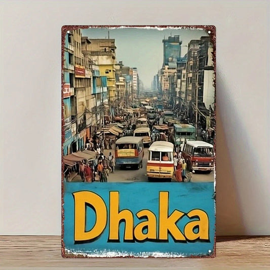 Vintage 2D Retro Cityscape Dhaka Funny Aluminum Sign — product artwork