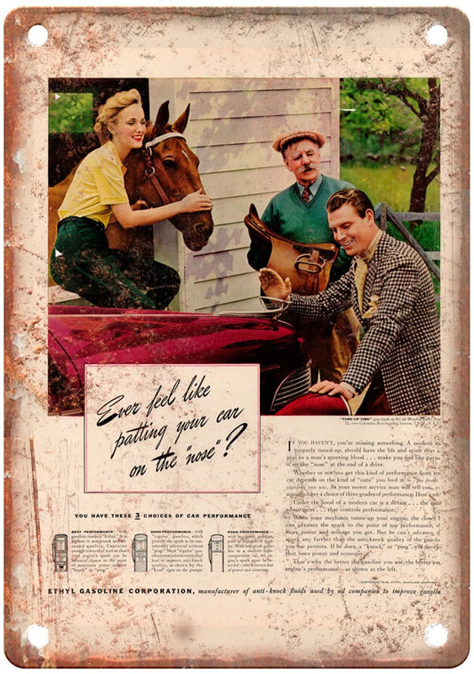 Vintage Gasoline 1939 Ethyl Gasoline Auto Ad Funny Aluminum Sign — product artwork