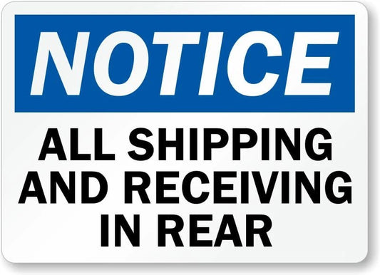 Rear Notice Shipping Rustproof Aluminum Sign — product artwork