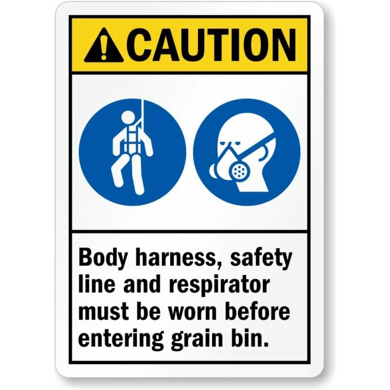 Caution Harness Line Respirator Grain Bin Aluminum Sign — product artwork
