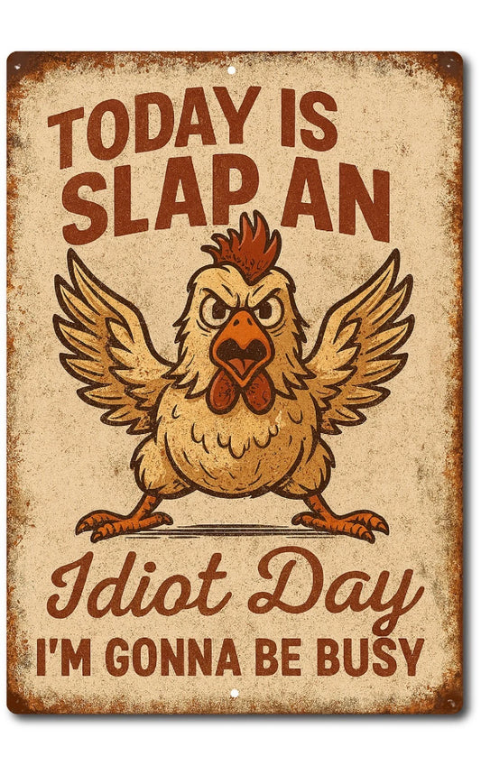Tin Slap an Idiot Funny Rustic Aluminum Sign — product artwork
