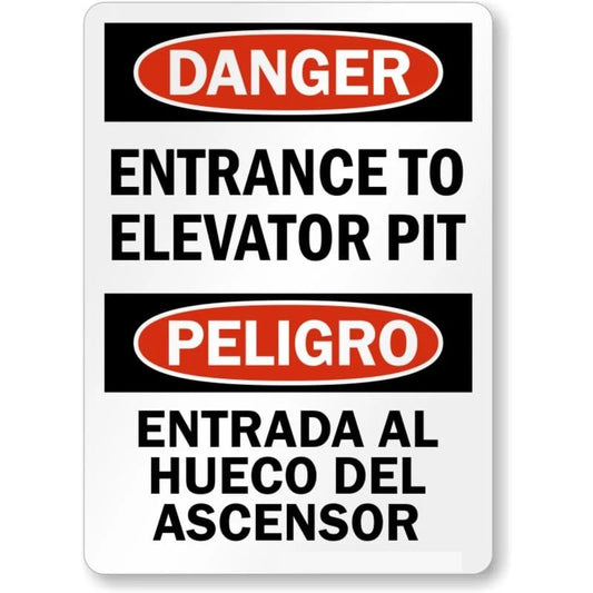 Bilingual Elevator Pit Entrance Danger Aluminum Sign — product artwork