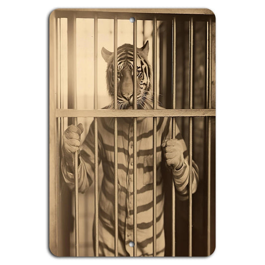 Humor Jailbreak Jungle Tiger Behind Bars Aluminum Sign — product artwork