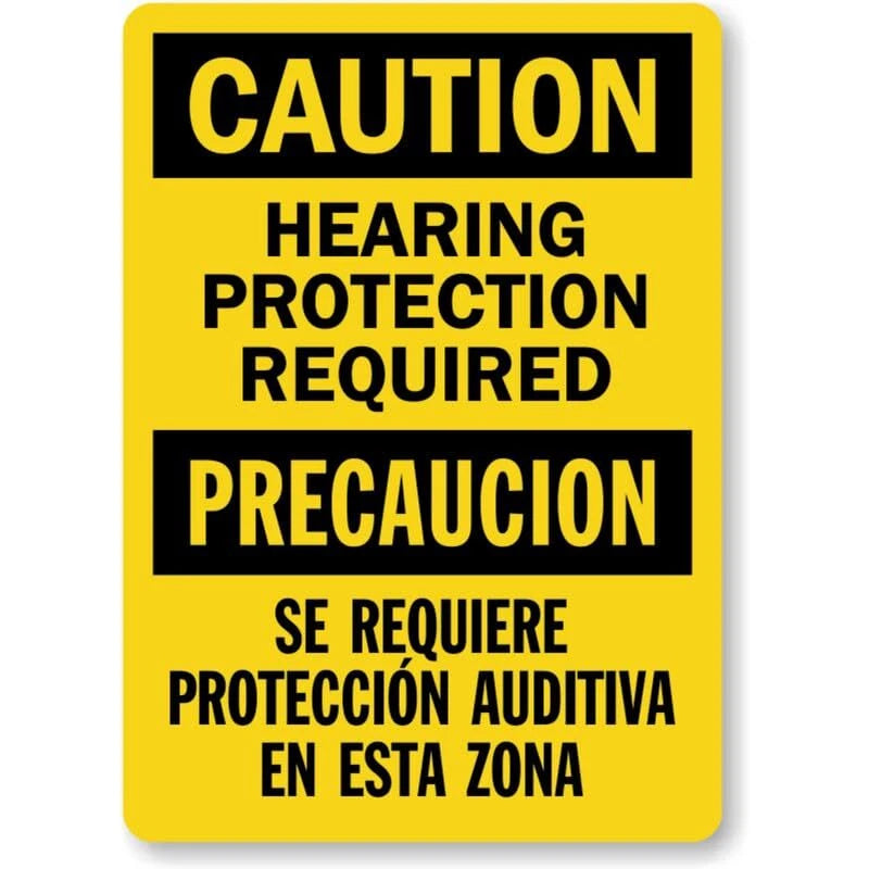 Bilingual Hearing Protection Aluminum Sign — product artwork