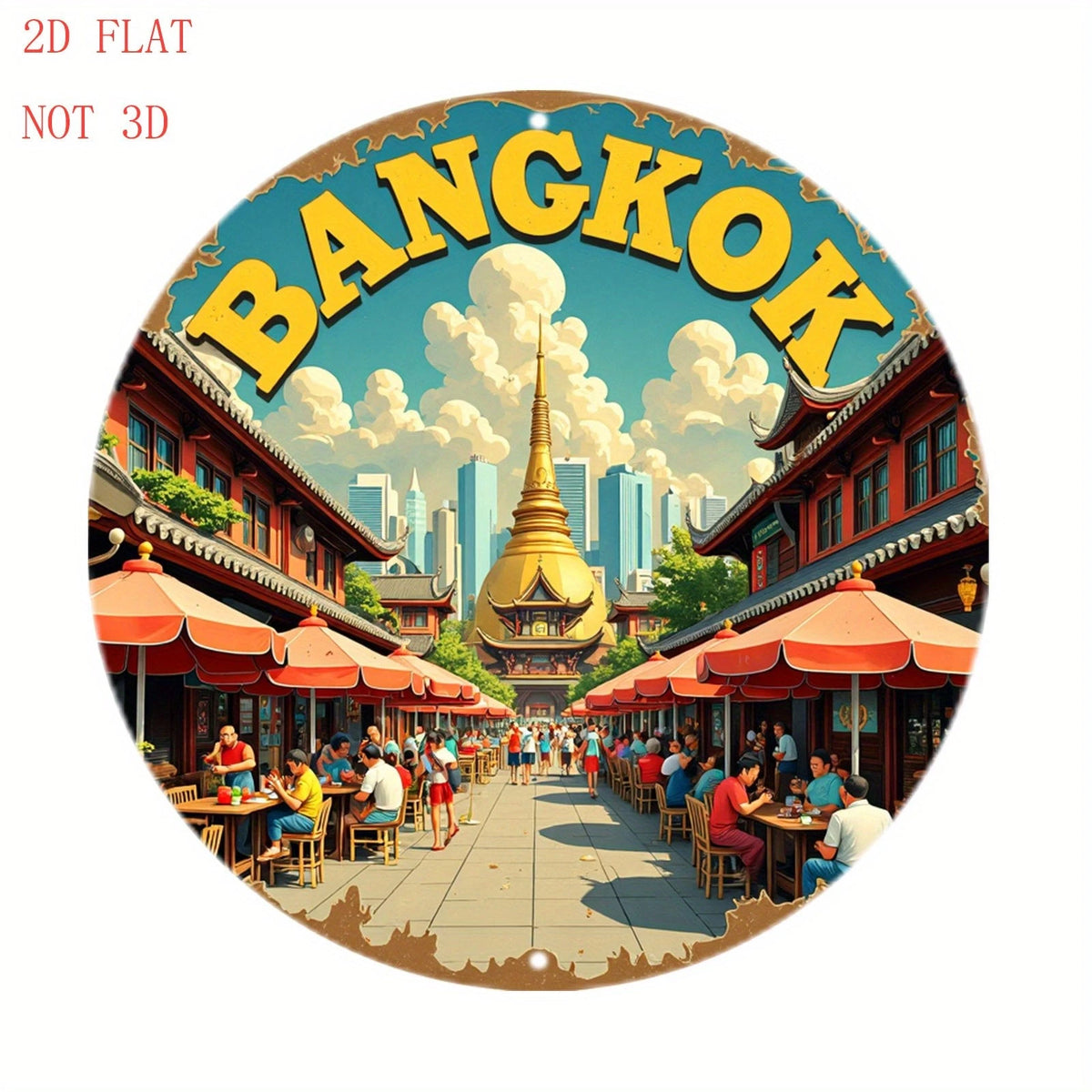 8 Lively Streets Bangkok Golden Funny Round Aluminum Sign — product artwork