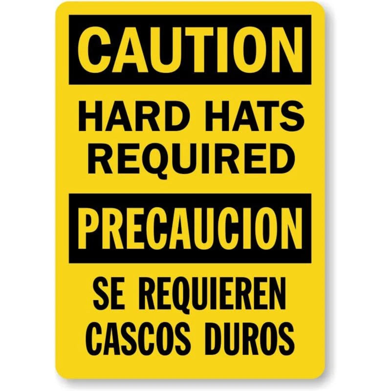 Bilingual Hard Hats Caution Aluminum Sign — product artwork