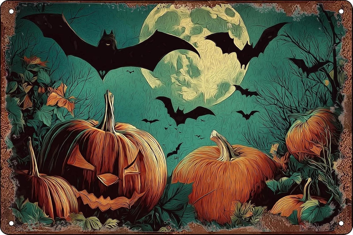 Halloween Pumpkin Funny Vintage Aluminum Sign — product artwork