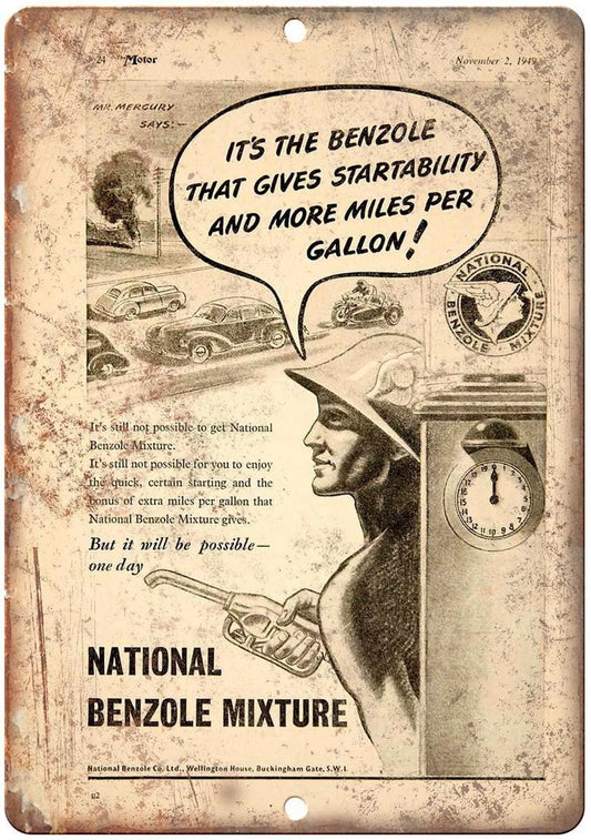 Motor Oil National Benzole Mixture Funny Aluminum Sign — product artwork