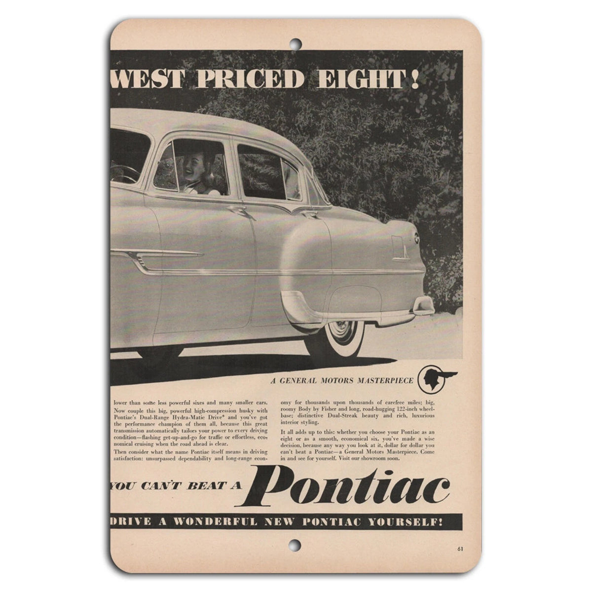 Pontiac West Priced Eight Vintage Ad Aluminum Sign — product artwork