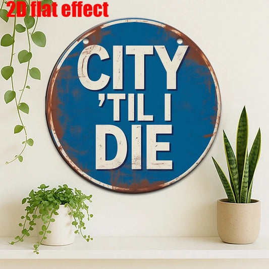 Vintage 2D Panel City Round Aluminum Sign — product artwork