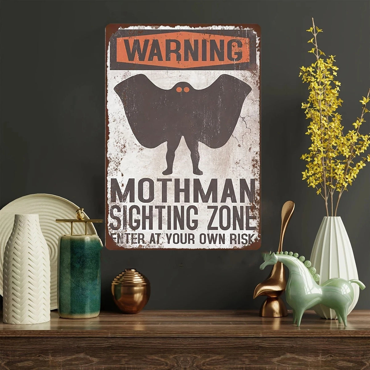 Mothman Warning Funny Enter at Your Own Risk Aluminum Sign — product artwork