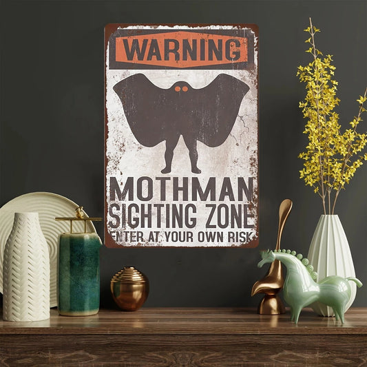 Mothman Warning Funny Enter at Your Own Risk Aluminum Sign — product artwork