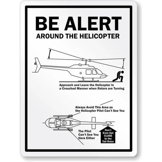 Be Alert Around the Helicopter Aluminum Sign — product artwork
