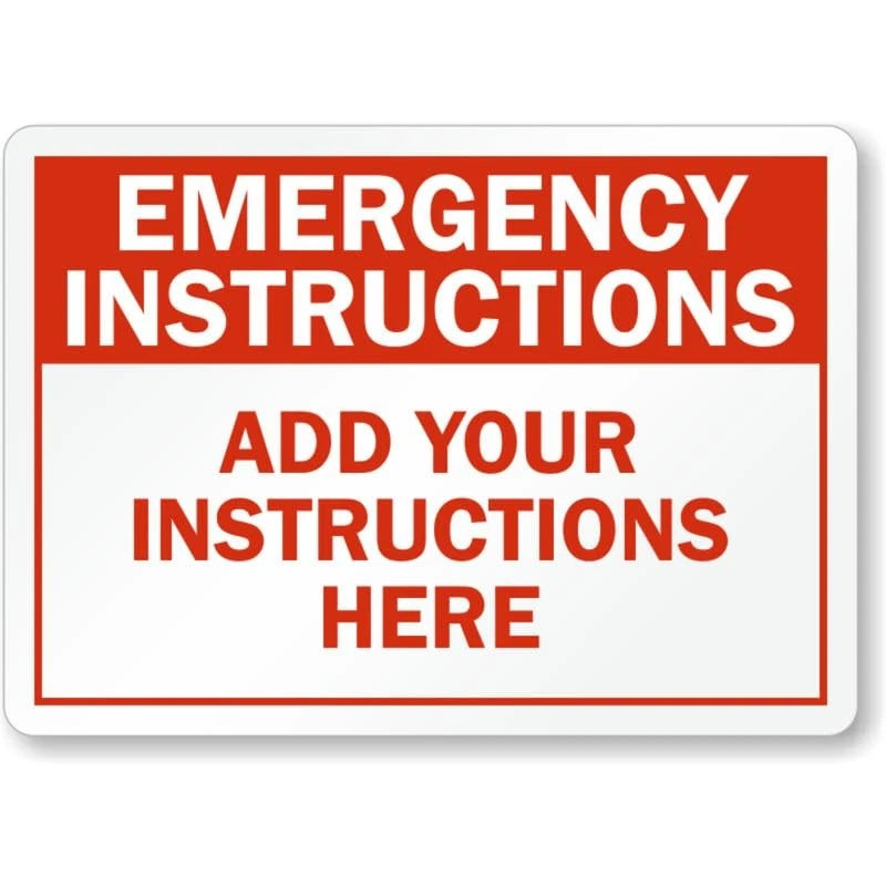 Emergency Instructions Custom Aluminum Sign — product artwork