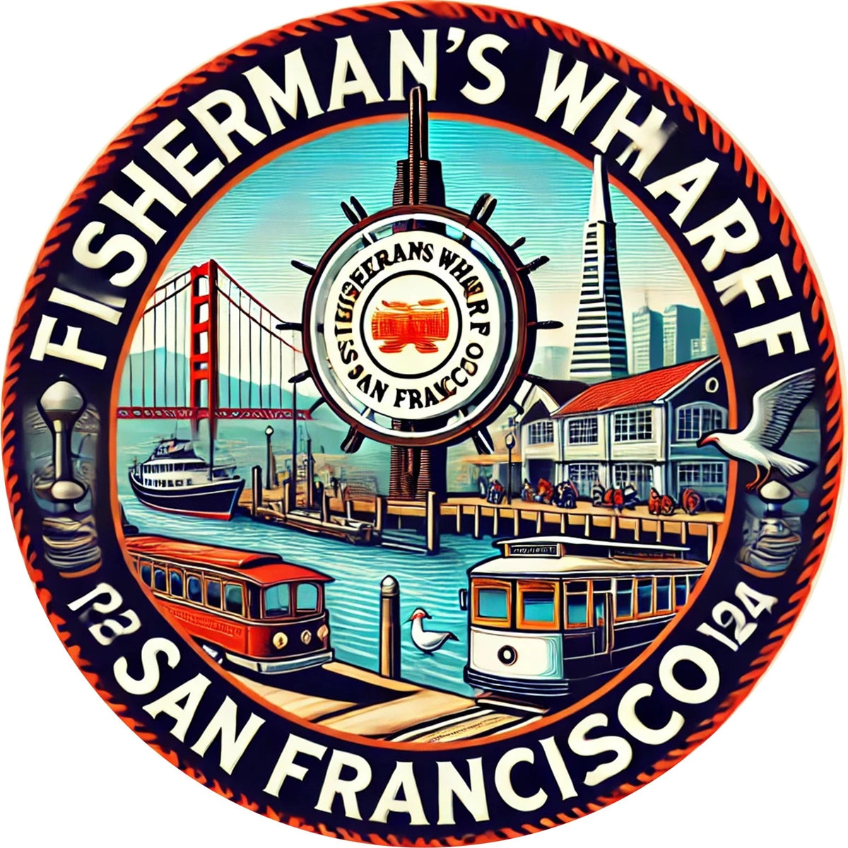 Vintage San Francisco Fishermans Wharf Funny Round Aluminum Sign — product artwork