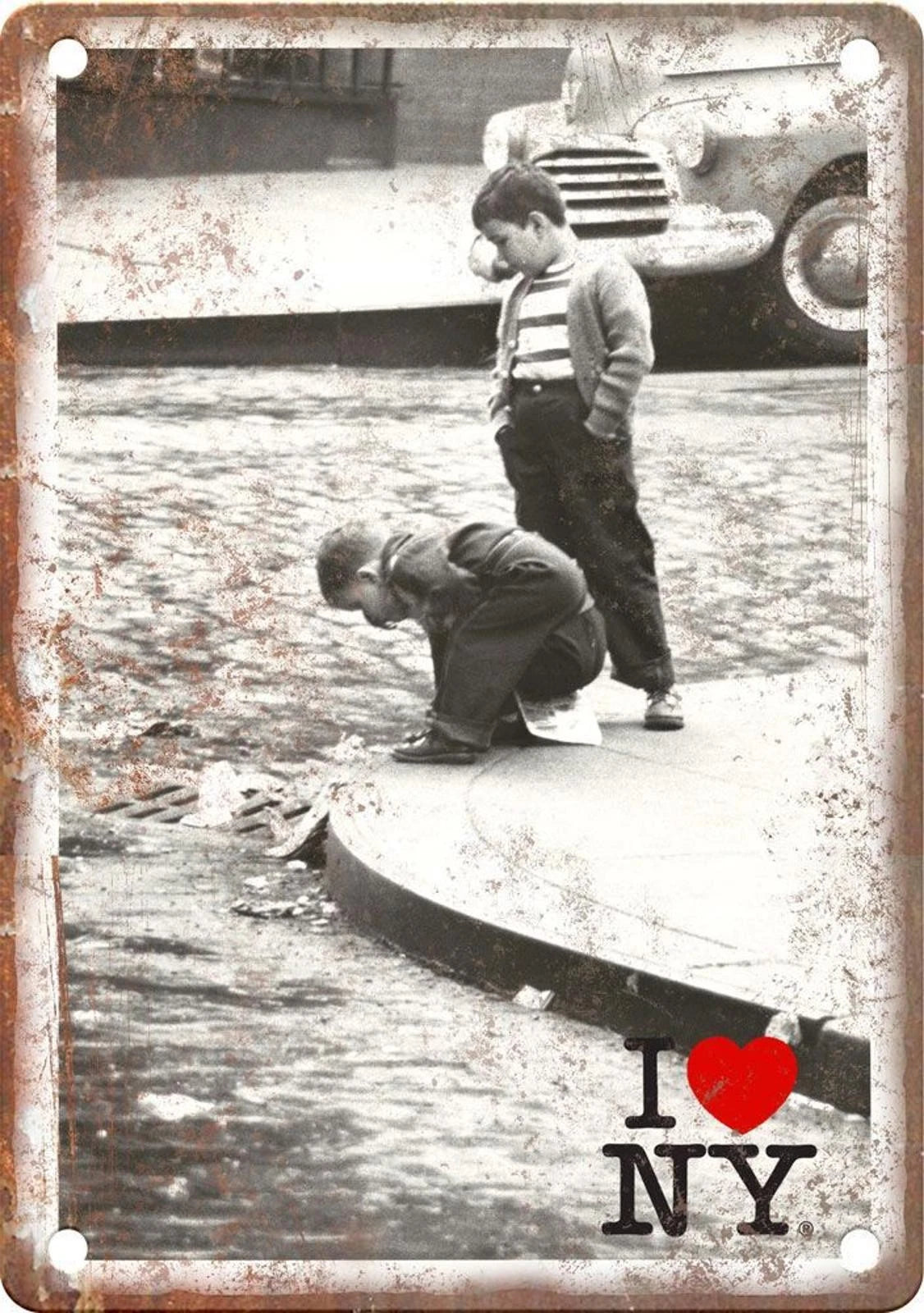 I Love New York Curbside Vintage Photo Aluminum Sign — product artwork