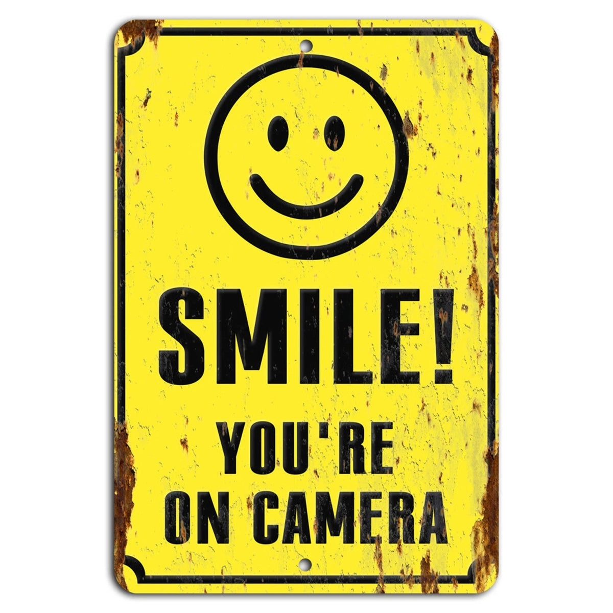 Smile You're on Camera Yellow Aluminum Sign — product artwork