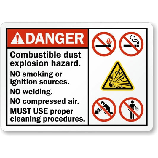 Combustible Dust Explosion Hazard Aluminum Sign — product artwork
