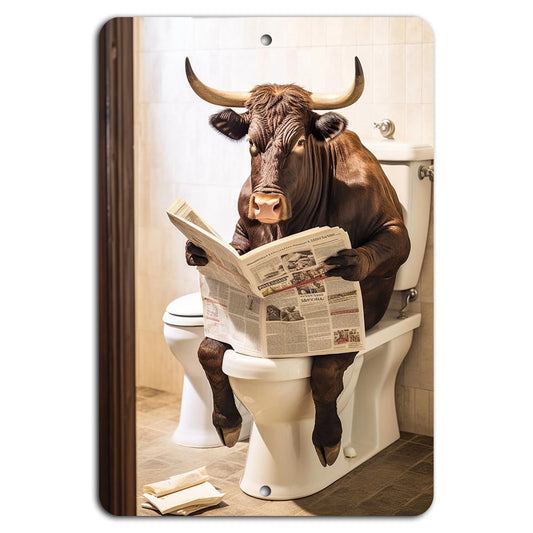 Humorous Cow Vertical Rustic Bathroom Porch Aluminum Sign — product artwork