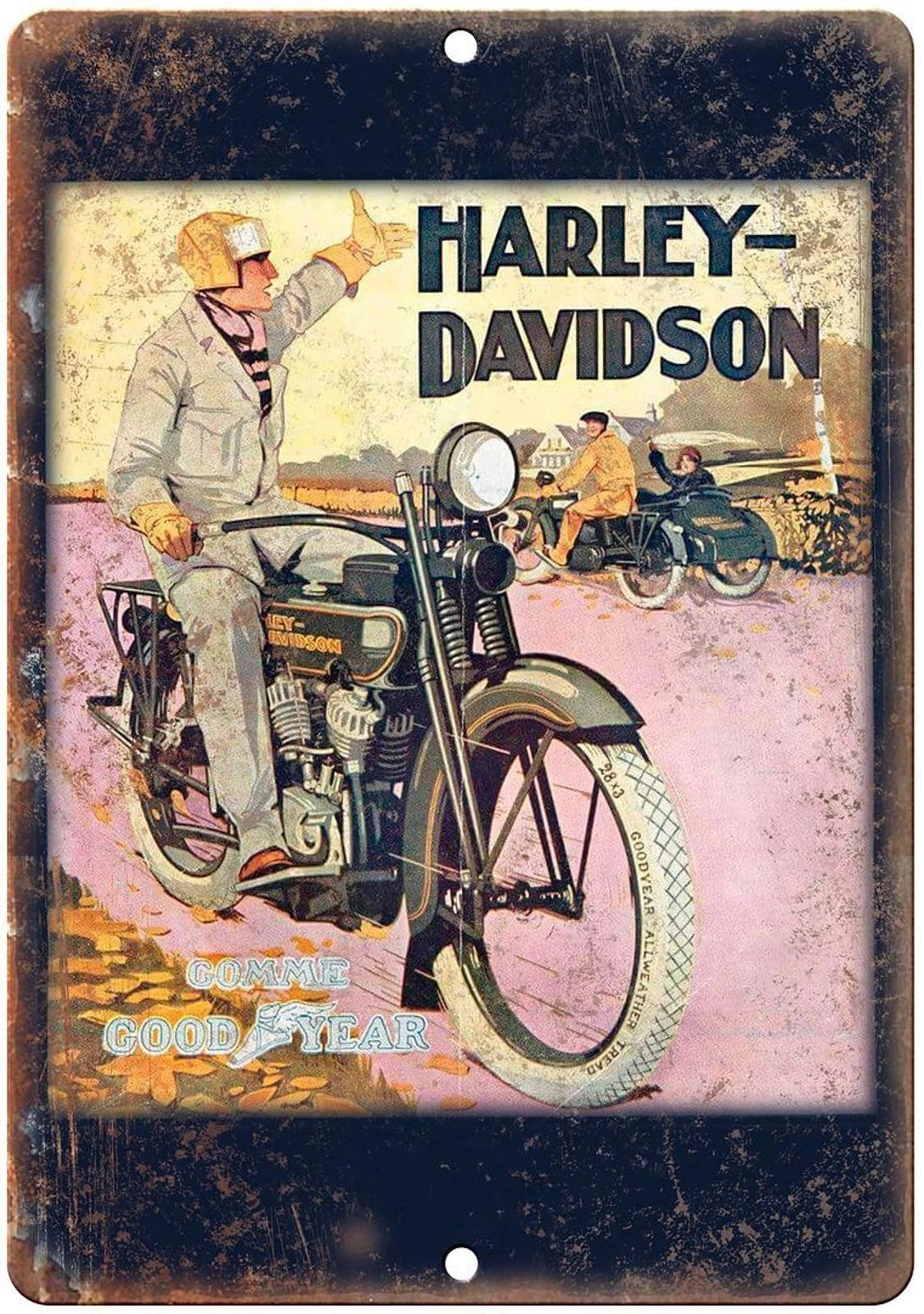 Vintage Motorcycle Retro Davidson Good Year Tire Aluminum Sign — product artwork