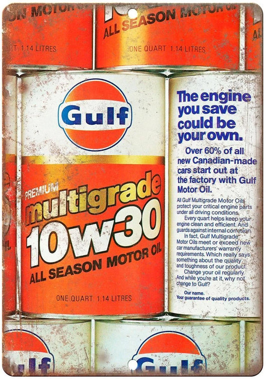 Motor Oil Gulf Multigrade Vintage Funny Aluminum Sign — product artwork