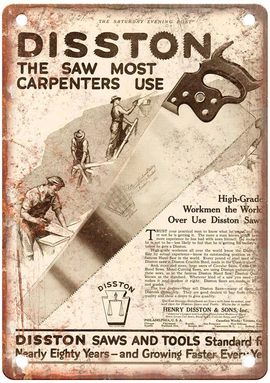Vintage Hand Saw Henry Disston Aluminum Sign — product artwork