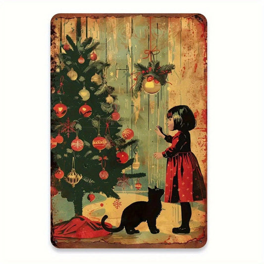 Vintage Winter Night Scene Rustic Funny Aluminum Sign — product artwork