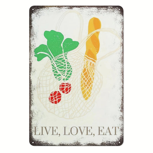 Farmhouse Kitchen Funny Live Love Eat Wall Art Aluminum Sign — product artwork