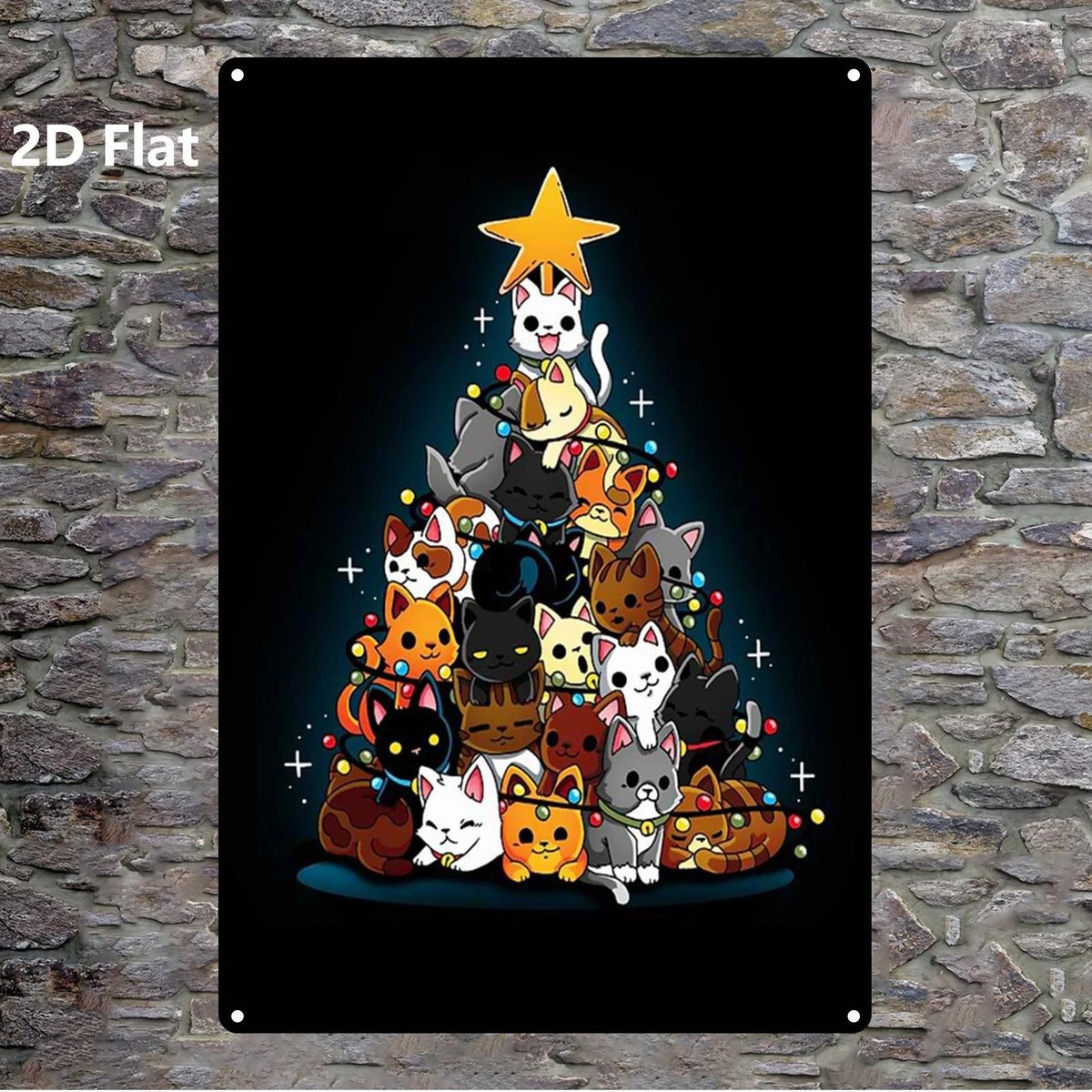 Vintage Christmas Wall Art Funny Kittens Aluminum Sign — product artwork
