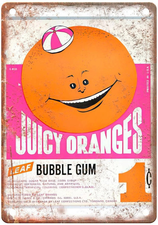 Juicy Orange Leaf Bubble Gum Vintage Aluminum Sign — product artwork