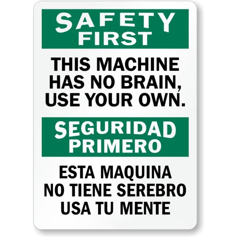 Machine Safety Bilingual Aluminum Sign — product artwork