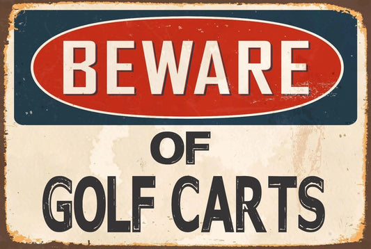 Novelty Sticker Tiger Beware Golf Carts Funny Aluminum Sign — product artwork