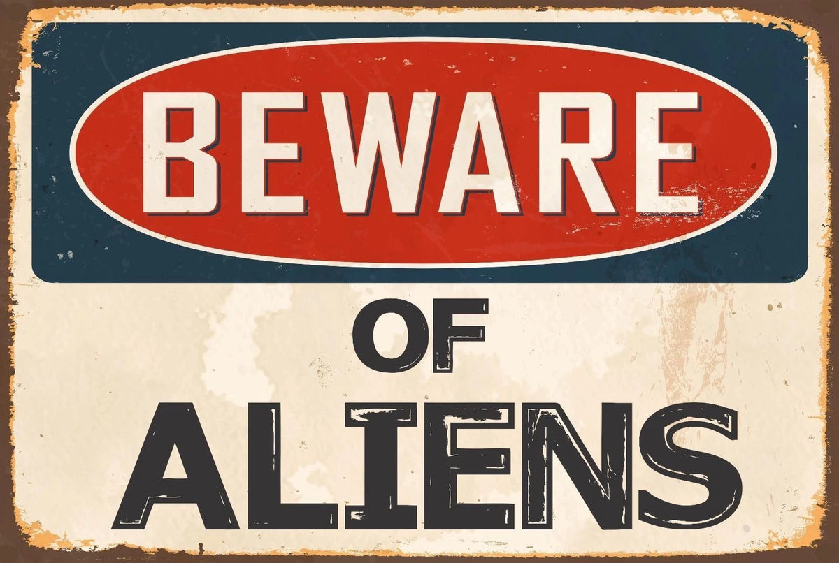 Novelty Beware of Aliens Funny Vintage Street Aluminum Sign — product artwork
