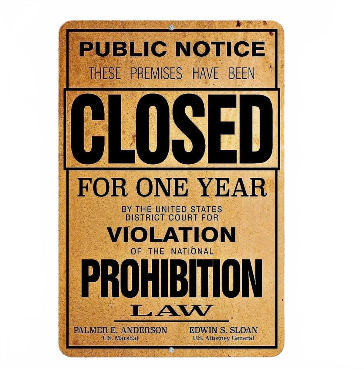 Prohibition Violation Decorative Aluminum Sign — product artwork