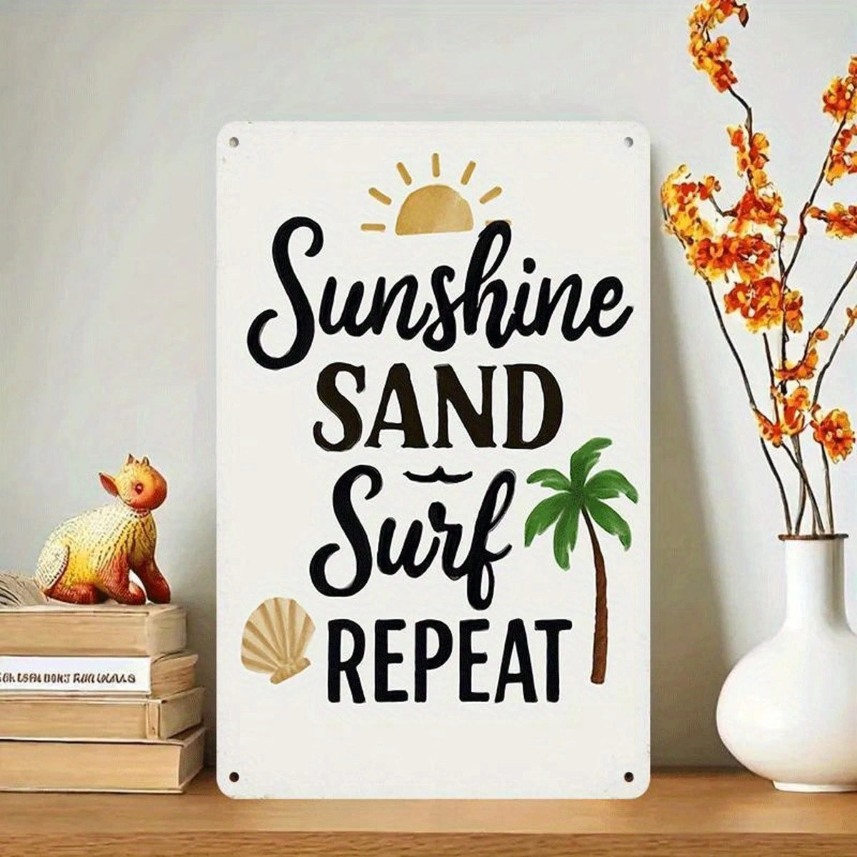 Retro Sunshine Sand Surf Repeat Funny Aluminum Sign — product artwork