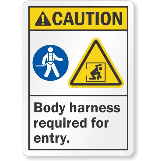 Body Harness Required for Entry Ansi Caution Aluminum Sign — product artwork