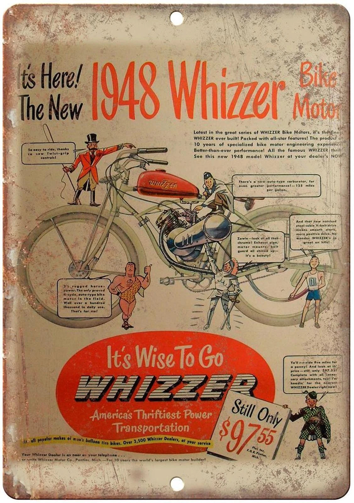 Whizzer Bike Vintage 1948 Motorcycle Aluminum Sign — product artwork