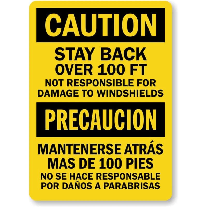 Bilingual Stay Back 100 Safety Warning Aluminum Sign — product artwork