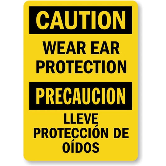 Bilingual Wear Ear Protection Aluminum Sign — product artwork