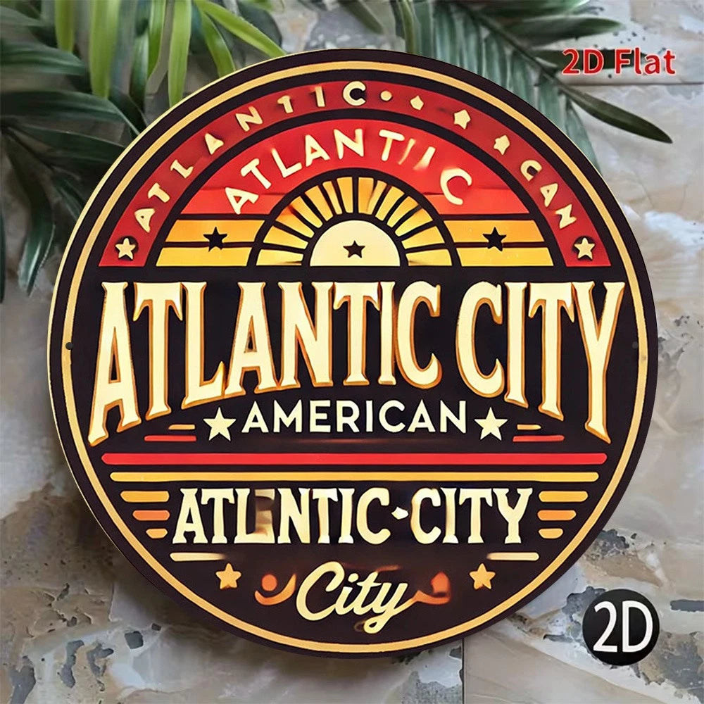 Atlantic City Vintage Funny Round Aluminum Sign — product artwork