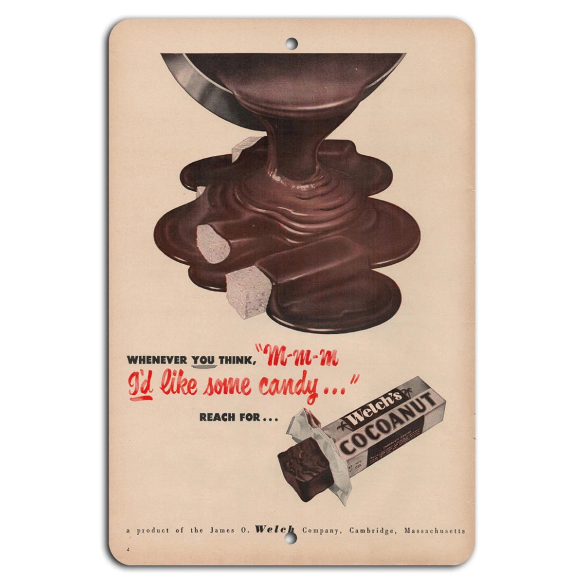 Vintage Candy Welch's Cocoanut Chocolate Aluminum Sign — product artwork