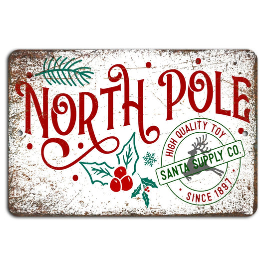 Rustic North Pole Vintage Holiday Decorative Aluminum Sign — product artwork