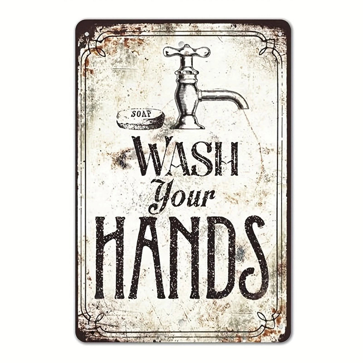 Wash Hands Funny Rustic Bathroom Aluminum Sign — product artwork